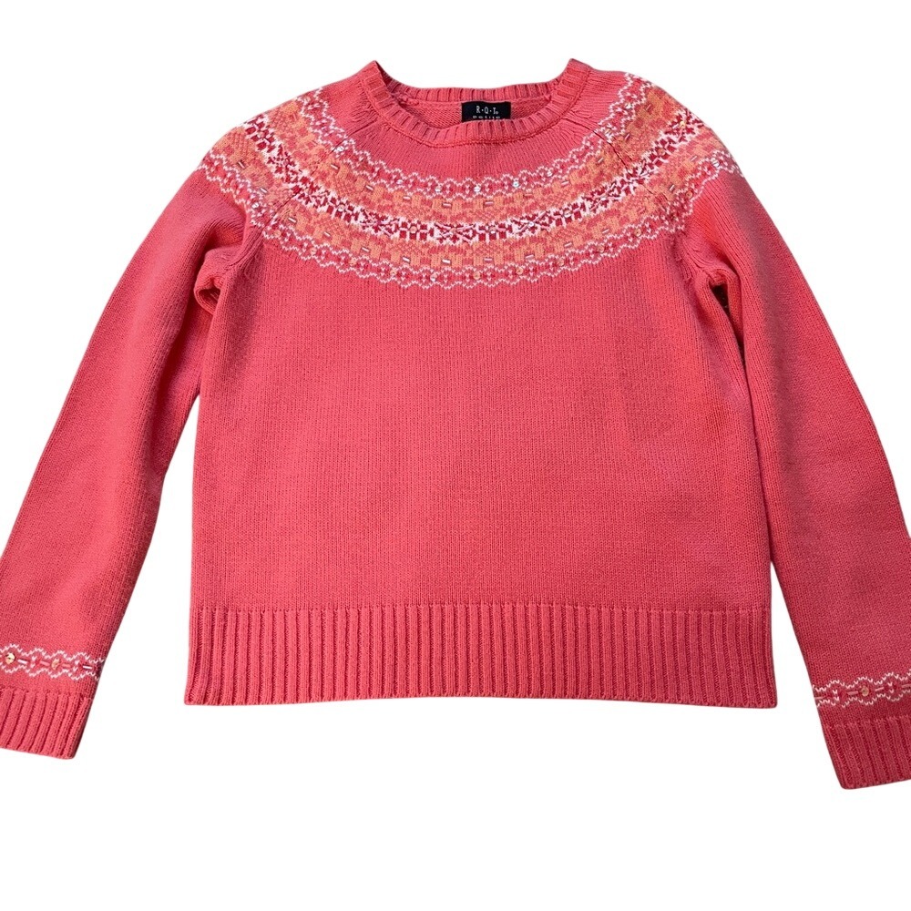RQT Petite‎ Coral Pink Fair Isle Sweater Crew Neck PM